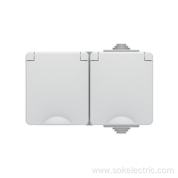 Twin Schuko Socket with Shutter Surface Mounted